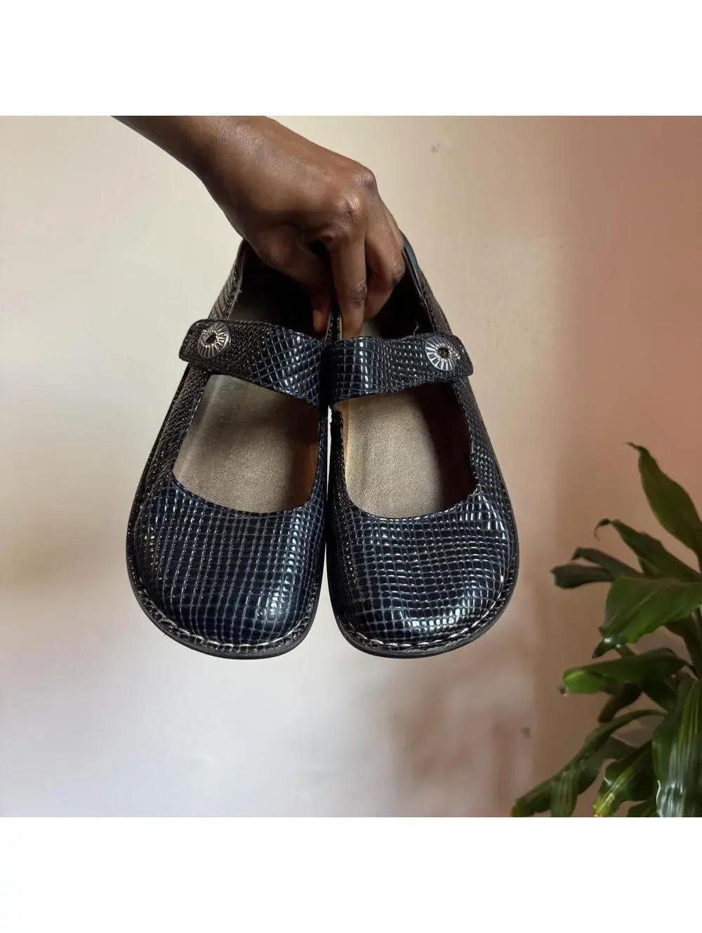 Alegria Paloma Navy Leather Mary Jane Clogs Shoes EU 39 W / US 8